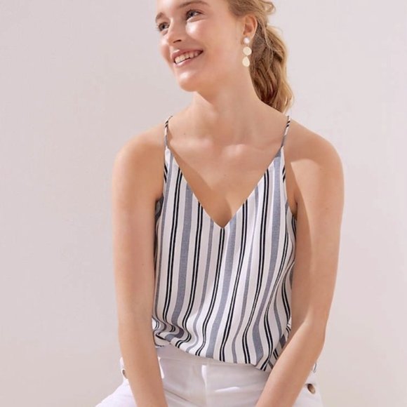 LOFT Tops - LOFT White and Navy Striped V Neck Racerback Camisole Medium